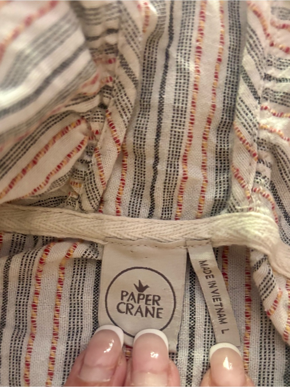 Paper Crane Linen Blend Striped Hooded Pullover Size L - Picture 2 of 6